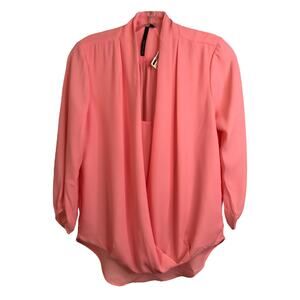 Kay Celine Blouse Womens Size XS Bright Salmon Pink Gisela Drape‎ Front  NWT $98